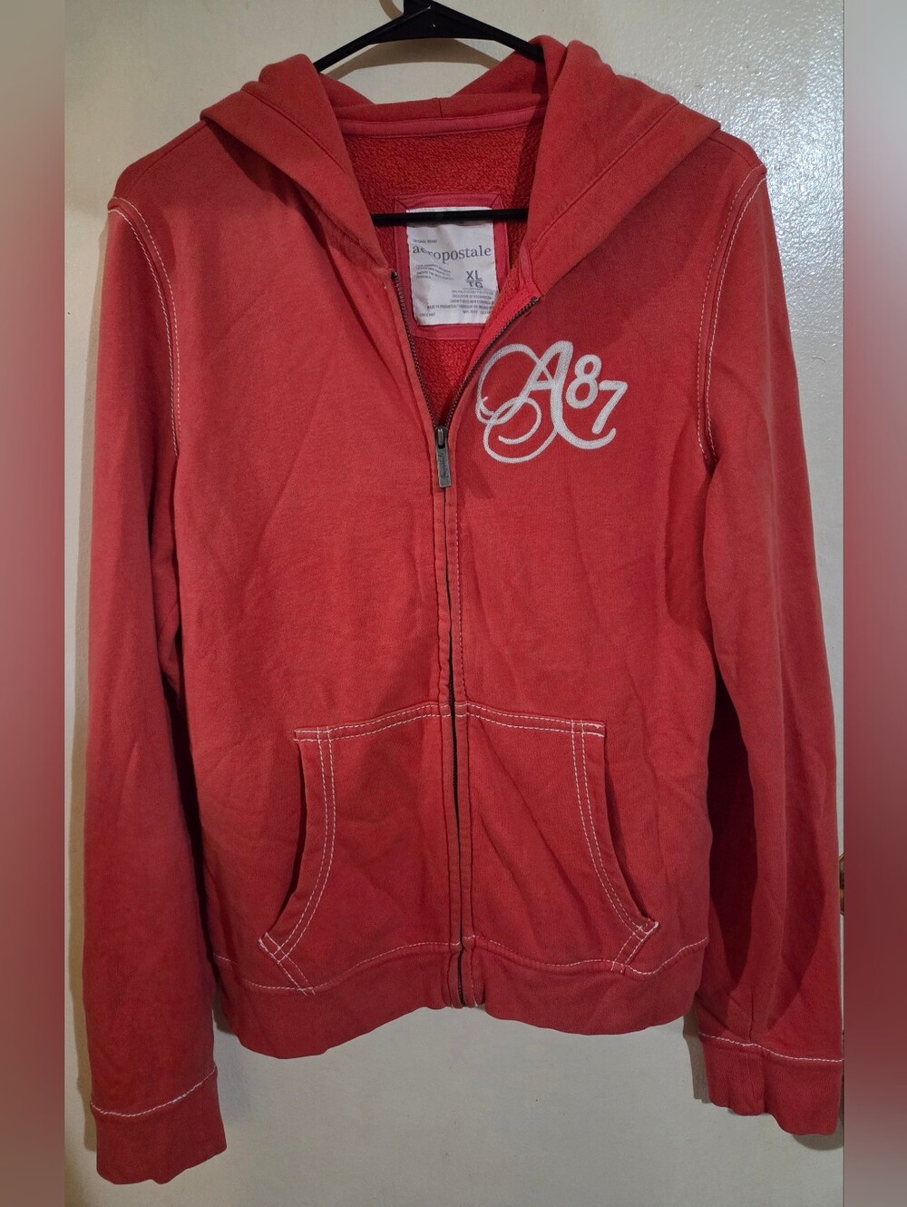 Aeropostale Coral/White Y2K Full Zip Sweatshirt Size XL